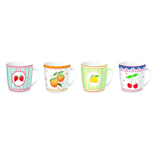 Tazza in porcellana in scatola di latta 4 decori ass. FRUIT MANIA