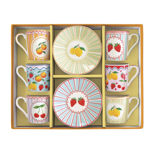 Set 6 tazzine espr.100 ml c/piattini in gift box FRUIT MANIA