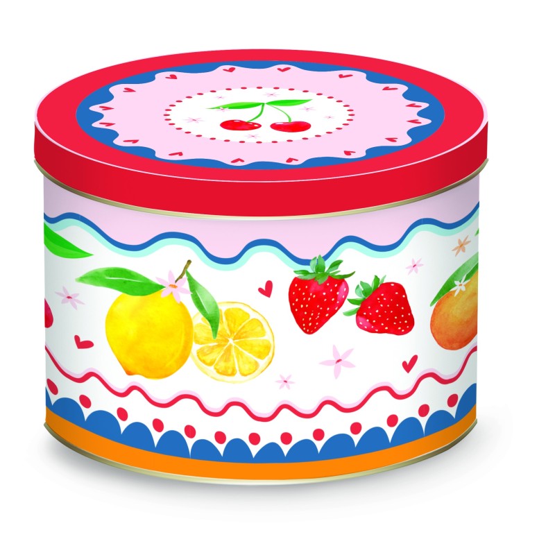 Tazza in porcellana in scatola di latta 4 decori ass. FRUIT MANIA