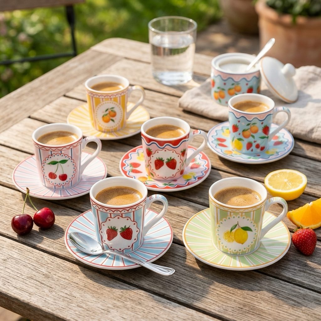 Set 6 tazzine espr.100 ml c/piattini in gift box FRUIT MANIA